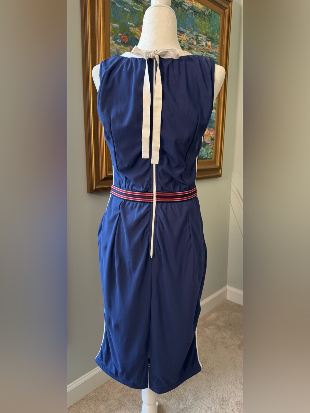 Vintage D&G Dolce & Gabbana Sleeveless Dress Blue with Striped Waistband Size 6 - Picture 4 of 12